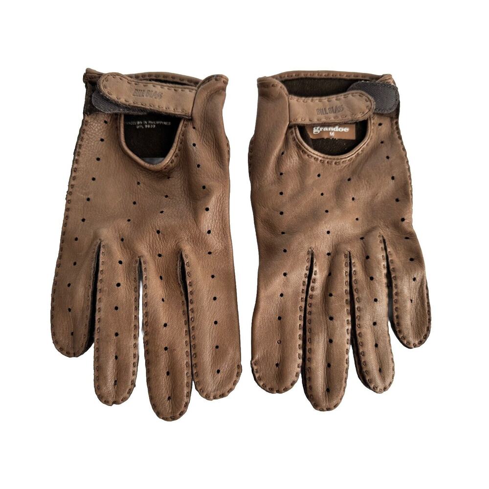 Vintage Grandoe BILL BLASS Brown Leather Driving Gloves M-size - NEW !Rare!